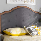 Baxton Studio Gala Vintage Classic Traditional Dark Grey Fabric Upholstered and Walnut Brown Finished Wood Queen Size Arched Headboard
