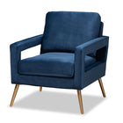 Baxton Studio Leland Glam and Luxe Navy Blue Velvet Fabric Upholstered and Gold Finished Armchair