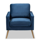 Baxton Studio Leland Glam and Luxe Navy Blue Velvet Fabric Upholstered and Gold Finished Armchair