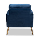 Baxton Studio Leland Glam and Luxe Navy Blue Velvet Fabric Upholstered and Gold Finished Armchair