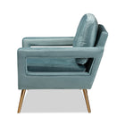 Baxton Studio Leland Glam and Luxe Light Blue Velvet Fabric Upholstered and Gold Finished Armchair
