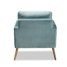 Baxton Studio Leland Glam and Luxe Light Blue Velvet Fabric Upholstered and Gold Finished Armchair