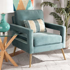 Baxton Studio Leland Glam and Luxe Light Blue Velvet Fabric Upholstered and Gold Finished Armchair 