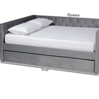 Baxton Studio Larkin Modern and Contemporary Grey Velvet Fabric Upholstered Queen Size Daybed with Trundle