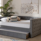 Baxton Studio Larkin Modern and Contemporary Grey Velvet Fabric Upholstered Queen Size Daybed with Trundle