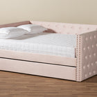 Baxton Studio Larkin Modern and Contemporary Pink Velvet Fabric Upholstered Full Size Daybed with Trundle
