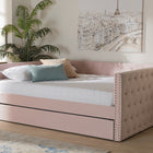 Baxton Studio Larkin Modern and Contemporary Pink Velvet Fabric Upholstered Full Size Daybed with Trundle