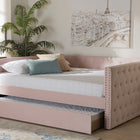 Baxton Studio Larkin Modern and Contemporary Pink Velvet Fabric Upholstered Full Size Daybed with Trundle