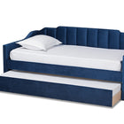 Baxton Studio Lennon Modern and Contemporary Navy Blue Velvet Fabric Upholstered Twin Size Daybed with Trundle
