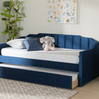 Baxton Studio Lennon Modern and Contemporary Navy Blue Velvet Fabric Upholstered Twin Size Daybed with Trundle