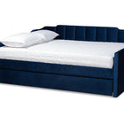 Baxton Studio Lennon Modern and Contemporary Navy Blue Velvet Fabric Upholstered Queen Size Daybed with Trundle