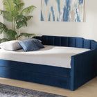 Baxton Studio Lennon Modern and Contemporary Navy Blue Velvet Fabric Upholstered Queen Size Daybed with Trundle