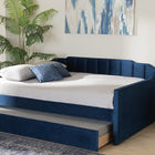 Baxton Studio Lennon Modern and Contemporary Navy Blue Velvet Fabric Upholstered Full Size Daybed with Trundle