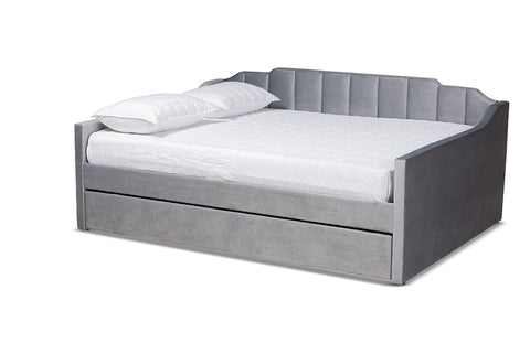 Baxton Studio Lennon Modern and Contemporary Grey Velvet Fabric Upholstered Full Size Daybed with Trundle