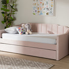 Baxton Studio Lennon Modern and Contemporary Pink Velvet Fabric Upholstered Twin Size Daybed with Trundle