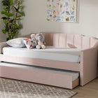Baxton Studio Lennon Modern and Contemporary Pink Velvet Fabric Upholstered Twin Size Daybed with Trundle