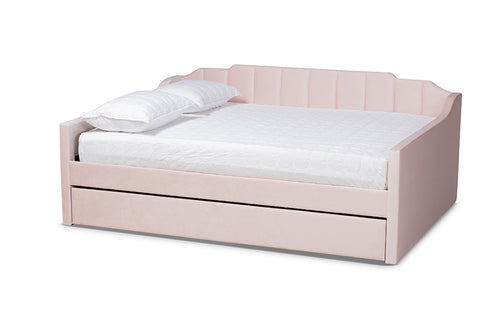 Baxton Studio Lennon Modern and Contemporary Pink Velvet Fabric Upholstered Full Size Daybed with Trundle
