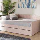 Baxton Studio Lennon Modern and Contemporary Pink Velvet Fabric Upholstered Full Size Daybed with Trundle