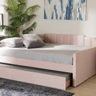 Baxton Studio Lennon Modern and Contemporary Pink Velvet Fabric Upholstered Queen Size Daybed with Trundle