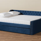 Baxton Studio Raphael Modern and Contemporary Navy Blue Velvet Fabric Upholstered Queen Size Daybed with Trundle