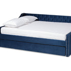 Baxton Studio Raphael Modern and Contemporary Navy Blue Velvet Fabric Upholstered Queen Size Daybed with Trundle