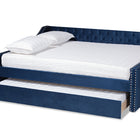 Baxton Studio Raphael Modern and Contemporary Navy Blue Velvet Fabric Upholstered Queen Size Daybed with Trundle