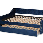 Baxton Studio Raphael Modern and Contemporary Navy Blue Velvet Fabric Upholstered Queen Size Daybed with Trundle