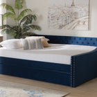 Baxton Studio Raphael Modern and Contemporary Navy Blue Velvet Fabric Upholstered Queen Size Daybed with Trundle