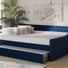 Baxton Studio Raphael Modern and Contemporary Navy Blue Velvet Fabric Upholstered Queen Size Daybed with Trundle