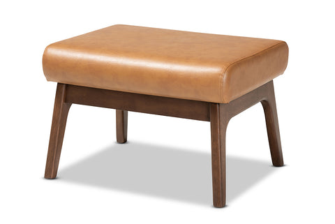 Baxton Studio Bianca Mid-Century Modern Walnut Brown Finished Wood and Tan Faux Leather Effect Ottoman