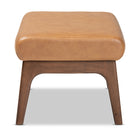 Baxton Studio Bianca Mid-Century Modern Walnut Brown Finished Wood and Tan Faux Leather Effect Ottoman