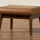 Baxton Studio Bianca Mid-Century Modern Walnut Brown Finished Wood and Tan Faux Leather Effect Ottoman