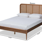 Baxton Studio Elston Mid-Century Modern Walnut Brown Finished Wood and Synthetic Rattan Queen Size Platform Bed