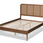 Baxton Studio Elston Mid-Century Modern Walnut Brown Finished Wood and Synthetic Rattan Queen Size Platform Bed