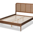 Baxton Studio Elston Mid-Century Modern Walnut Brown Finished Wood and Synthetic Rattan King Size Platform Bed