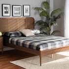 Baxton Studio Elston Mid-Century Modern Walnut Brown Finished Wood and Synthetic Rattan Queen Size Platform Bed