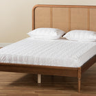 Baxton Studio Elston Mid-Century Modern Walnut Brown Finished Wood and Synthetic Rattan Queen Size Platform Bed