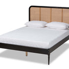 Baxton Studio Elston Mid-Century Modern Charcoal Finished Wood and Synthetic Rattan Queen Size Platform Bed