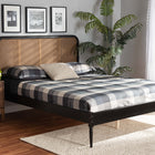 Baxton Studio Elston Mid-Century Modern Charcoal Finished Wood and Synthetic Rattan Queen Size Platform Bed