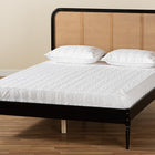 Baxton Studio Elston Mid-Century Modern Charcoal Finished Wood and Synthetic Rattan Queen Size Platform Bed