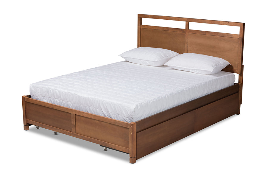 Baxton Studio Saffron Modern and Contemporary Walnut Brown Finished Wood Queen Size 4-Drawer Platform Storage Bed