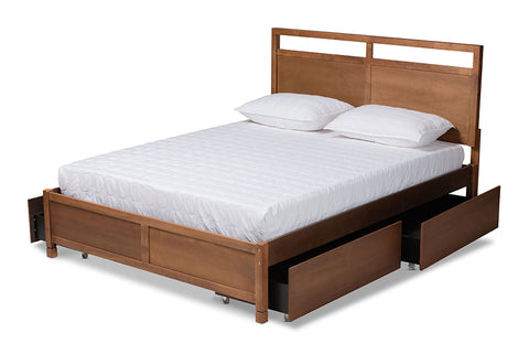 Baxton Studio Saffron Modern and Contemporary Walnut Brown Finished Wood Queen Size 4-Drawer Platform Storage Bed