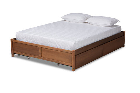 Baxton Studio Yara Modern and Contemporary Walnut Brown Finished Wood Queen Size 4-Drawer Platform Storage Bed Frame