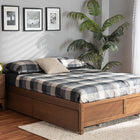 Baxton Studio Yara Modern and Contemporary Walnut Brown Finished Wood King Size 4-Drawer Platform Storage Bed Frame