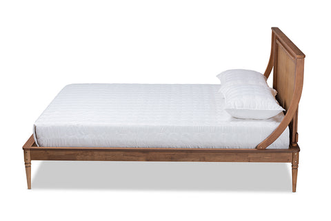Baxton Studio Jamila Modern Transitional Walnut Brown Finished Wood and Synthetic Rattan Queen Size Platform Bed