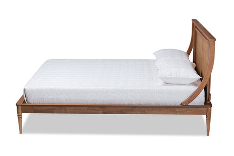 Baxton Studio Jamila Modern Transitional Walnut Brown Finished Wood and Synthetic Rattan King Size Platform Bed