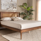 Baxton Studio Jamila Modern Transitional Walnut Brown Finished Wood and Synthetic Rattan Queen Size Platform Bed