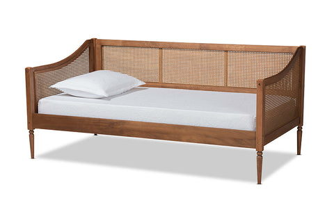 Baxton Studio Ogden Mid-Century Modern Walnut Brown Finished Wood and Synthetic Rattan Twin Size Daybed