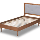 Baxton Studio Saul Mid-Century Modern Light Grey Fabric Upholstered and Walnut Brown Finished Wood Twin Size Platform Bed