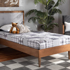 Baxton Studio Saul Mid-Century Modern Light Grey Fabric Upholstered and Walnut Brown Finished Wood Twin Size Platform Bed